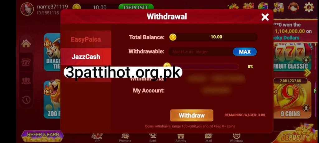 3 Patti Hot Withdraw